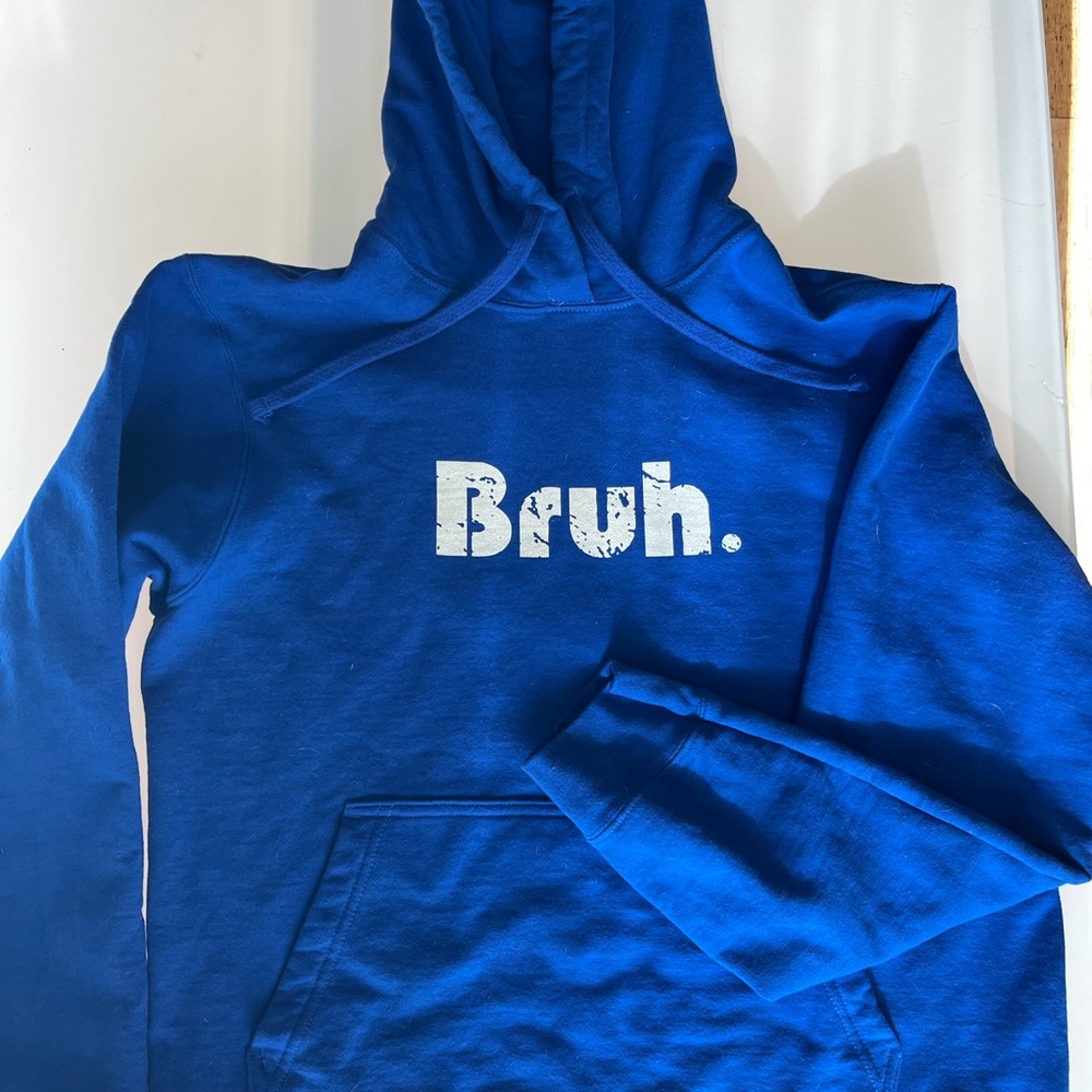 Blue Hoodie with 'Bruh' Print